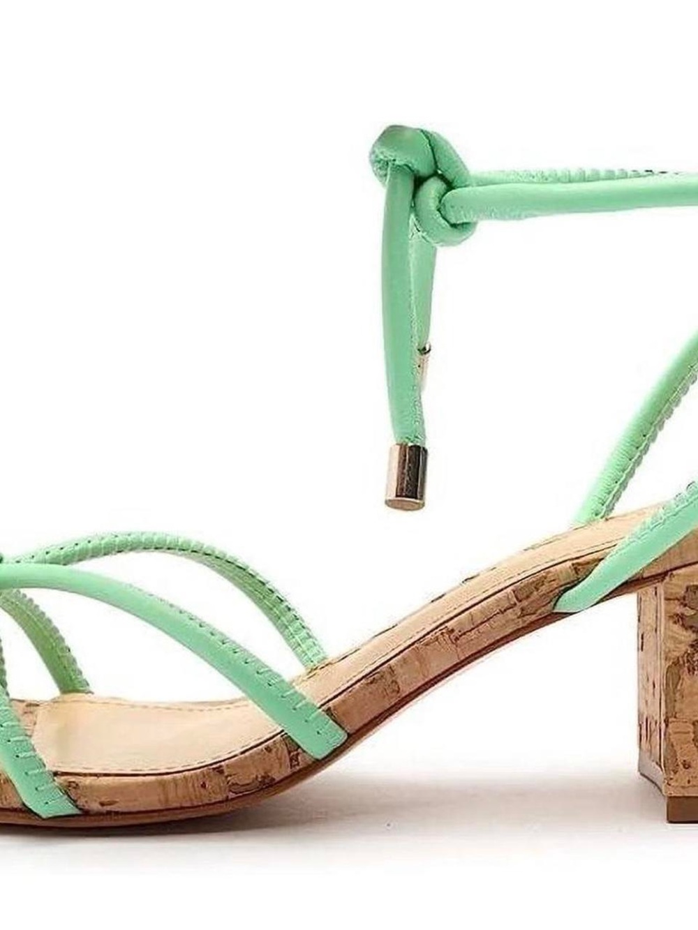 Schutz Mint Green Strappy Cork Block Heel Sandals - Picture 2 of 5
